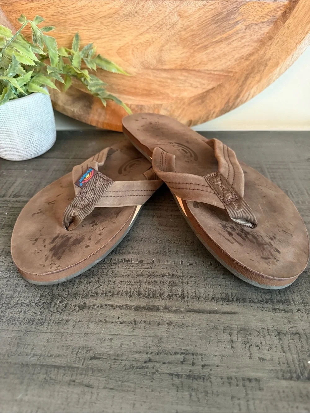 Rainbow Brown Men's Flip Flops with Padded Thong Straps XL 11-12